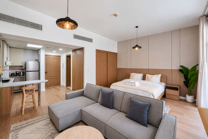 Bedroom area, Bright and Cozy | Studio in Motor City